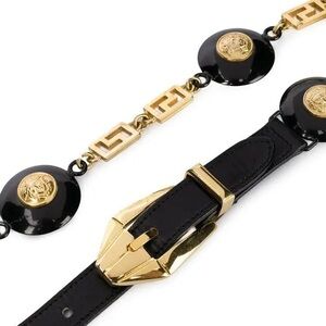 Versace Black and Gold Medallion Belt